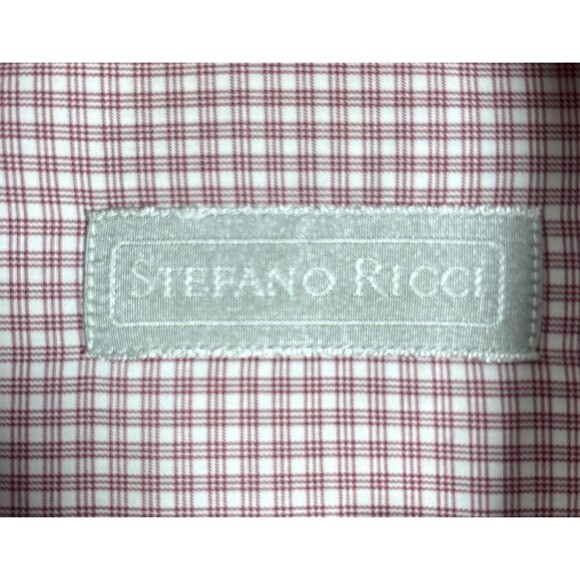 Stefano Ricci Dress Shirt Men’s Size 17/43 White Red Check Cotton Button Up - Picture 14 of 16